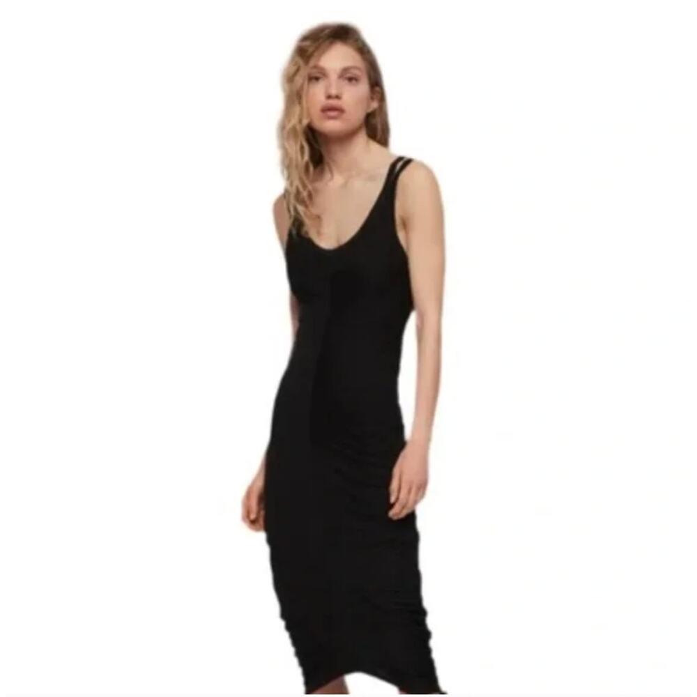 ALLSAINTS | Ola Dress Sleeveless Pullover MIDI Bodycon Side Ties Dress Black